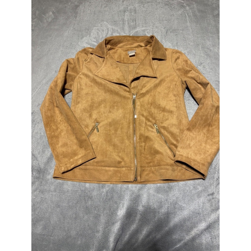 Chicos Size 0 (US Size 4/6) Tan Faux Suede Polyester Blend Moto Jacket Wear